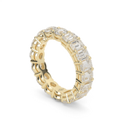 4.5 Carat Yellow Gold Emerald And Round Cut Diamond Eternity Ring/Band With Share Prong Setting